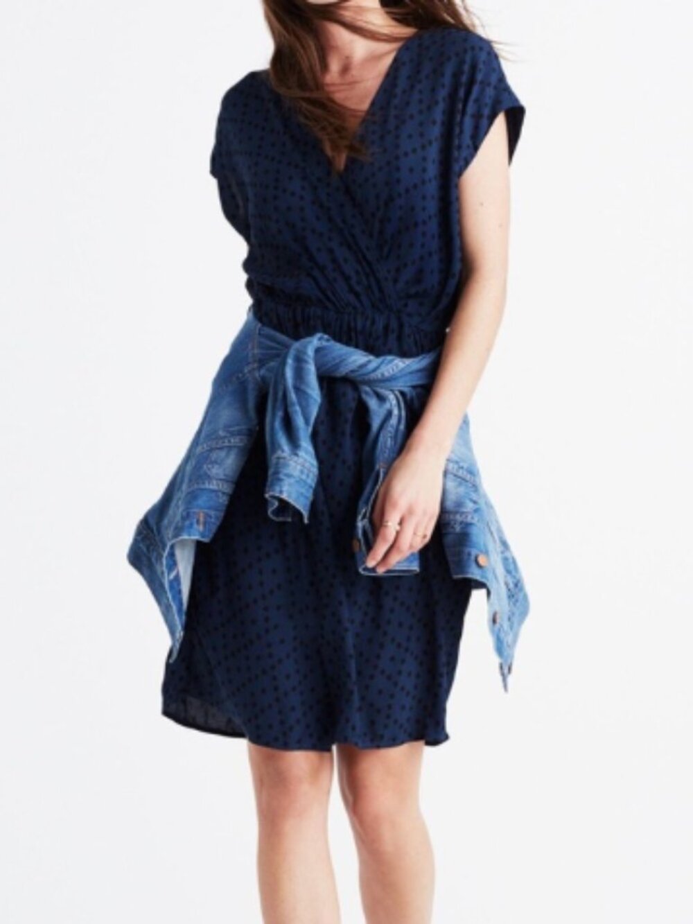 Madewell Faux Wrap Mini Dress, Diamond Brushstroke, V-Neck - Womens XS
